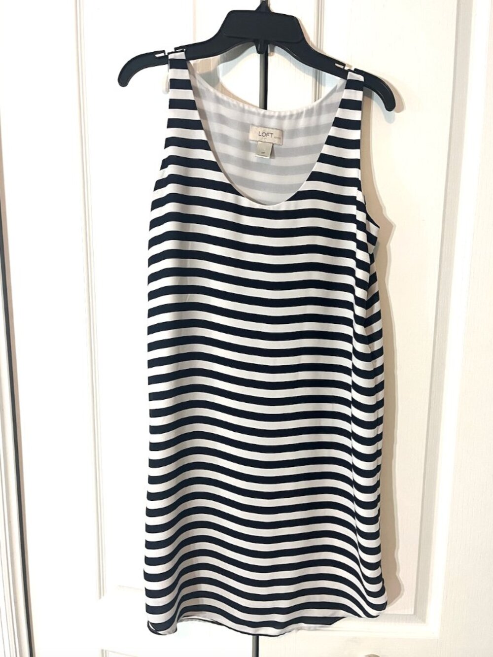 LOFT Petite Navy & White Striped Shift Dress Cover-Up SP | Lined | EUC